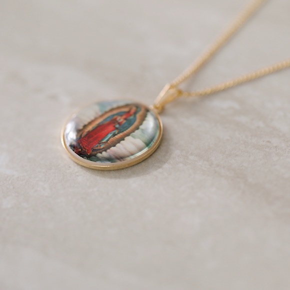 Virgin Mary Enamel Necklace | 18k Gold Filled - Picture 2 of 5